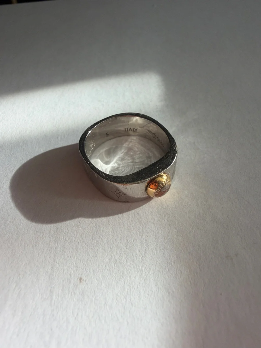 RARE Louis Vuitton Two-Tone Silver Band Ring with Gold Accent